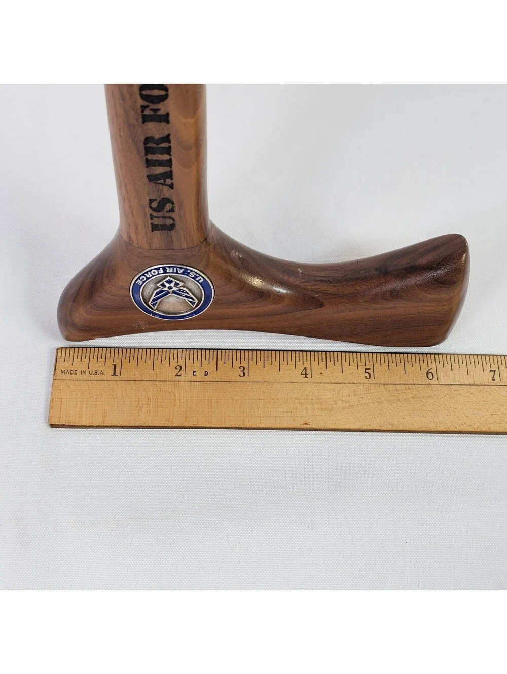 US Air Force Veteran Walnut Wood Walking Cane Spiral Carved Handcrafted Brown